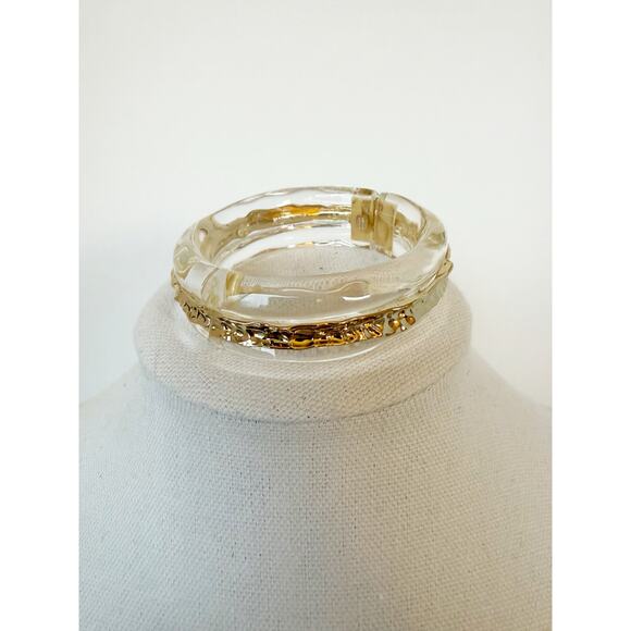 Alexis Bittar Clear Lucite Gold Cuff Bangle Magnetic Bracelet - Picture 7 of 13